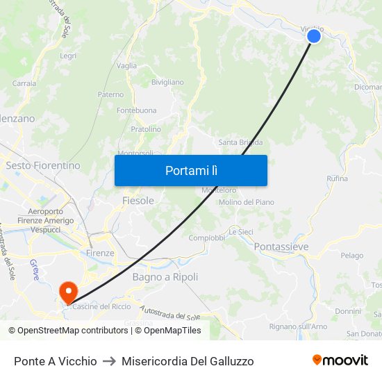 Ponte A Vicchio to Misericordia Del Galluzzo map