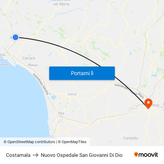 Costamala to Nuovo Ospedale San Giovanni Di Dio map