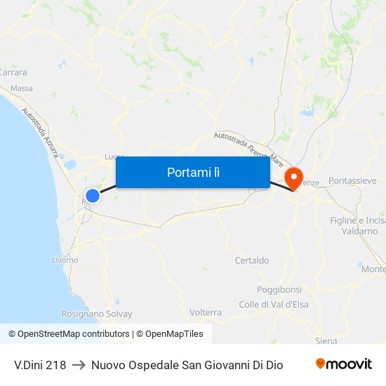 V.Dini 218 to Nuovo Ospedale San Giovanni Di Dio map