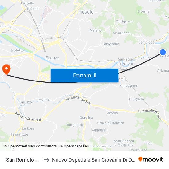 San Romolo 07 to Nuovo Ospedale San Giovanni Di Dio map