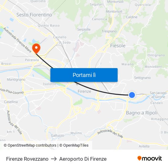 Firenze Rovezzano to Aeroporto Di Firenze map
