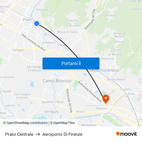 Prato Centrale to Aeroporto Di Firenze map