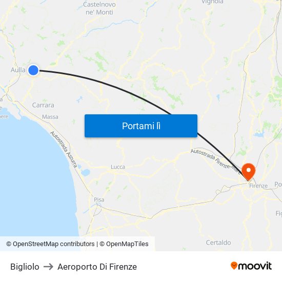 Bigliolo to Aeroporto Di Firenze map