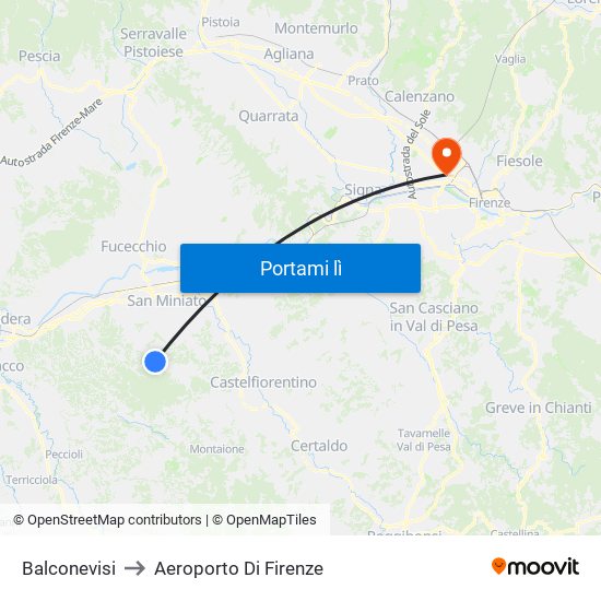 Balconevisi to Aeroporto Di Firenze map