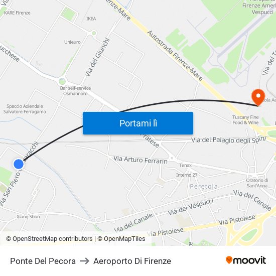 Ponte Del Pecora to Aeroporto Di Firenze map