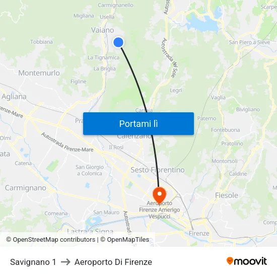 Savignano 1 to Aeroporto Di Firenze map