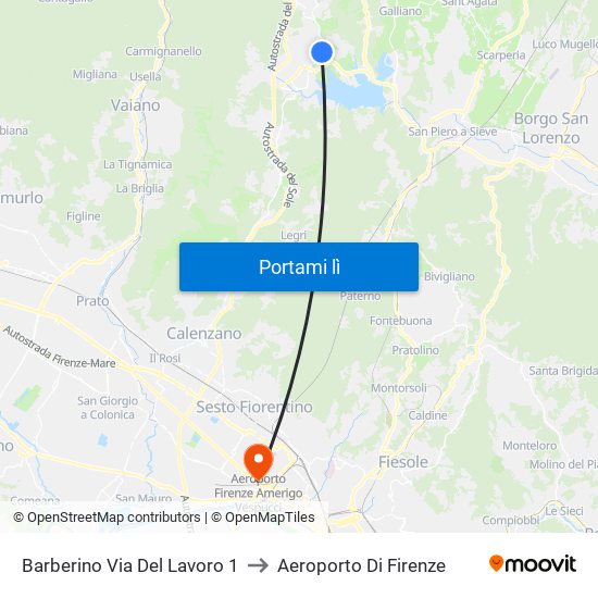 Barberino Via Del Lavoro 1 to Aeroporto Di Firenze map