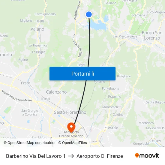 Barberino Via Del Lavoro 1 to Aeroporto Di Firenze map