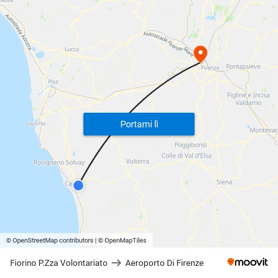 Fiorino P.Zza Volontariato to Aeroporto Di Firenze map
