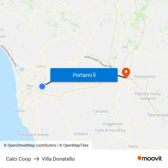 Calci Coop to Villa Donatello map