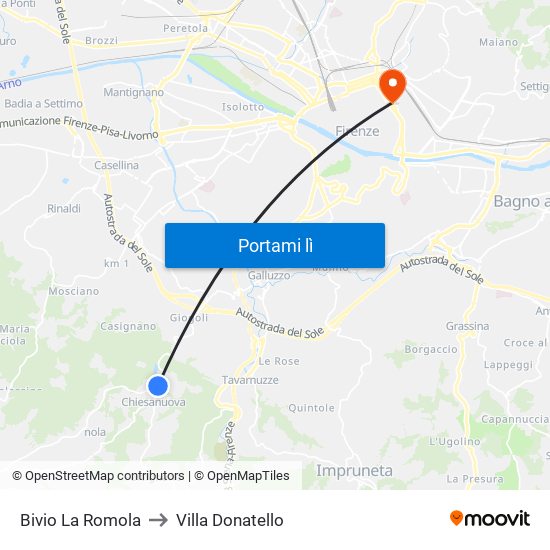 Bivio La Romola to Villa Donatello map