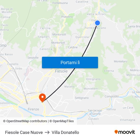 Fiesole Case Nuove to Villa Donatello map