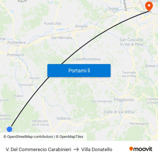 V. Del Commerecio Carabinieri to Villa Donatello map