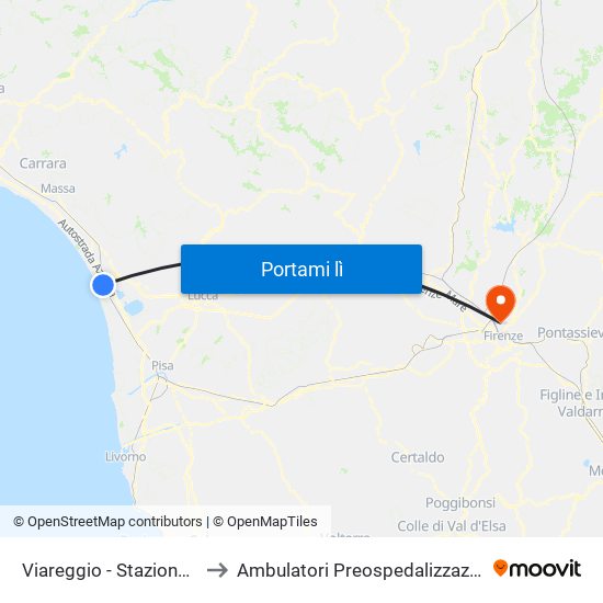 Viareggio Stazione FS to Ambulatori Preospedalizzazione map