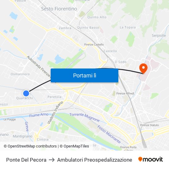 Ponte Del Pecora to Ambulatori Preospedalizzazione map