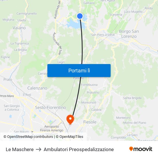 Le Maschere to Ambulatori Preospedalizzazione map