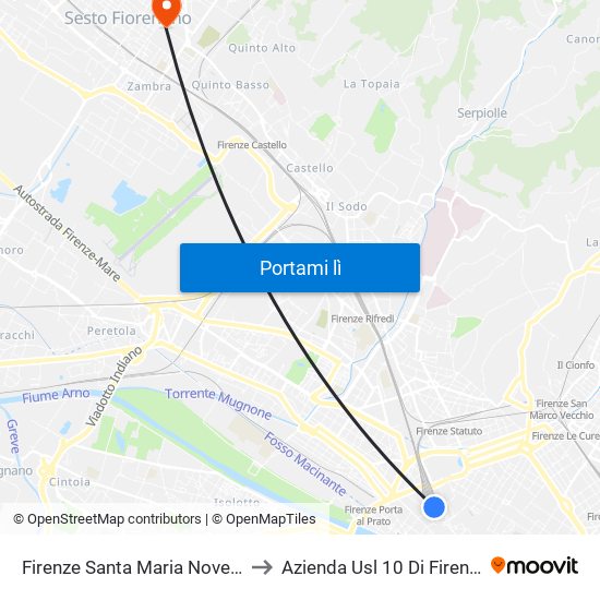 Firenze Santa Maria Novella to Azienda Usl 10 Di Firenze map