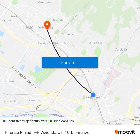 Firenze Rifredi to Azienda Usl 10 Di Firenze map