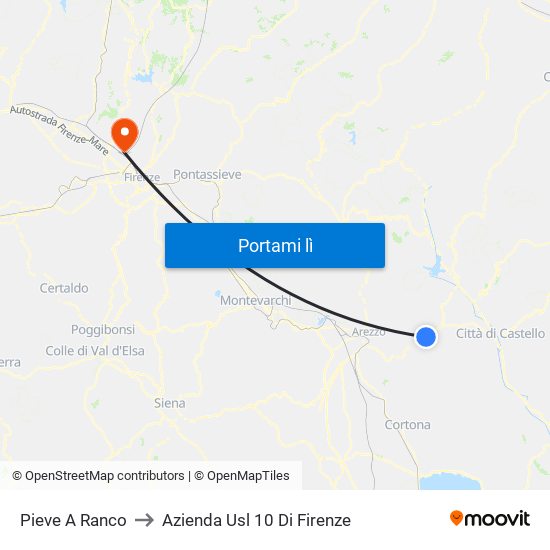 Pieve A Ranco to Azienda Usl 10 Di Firenze map