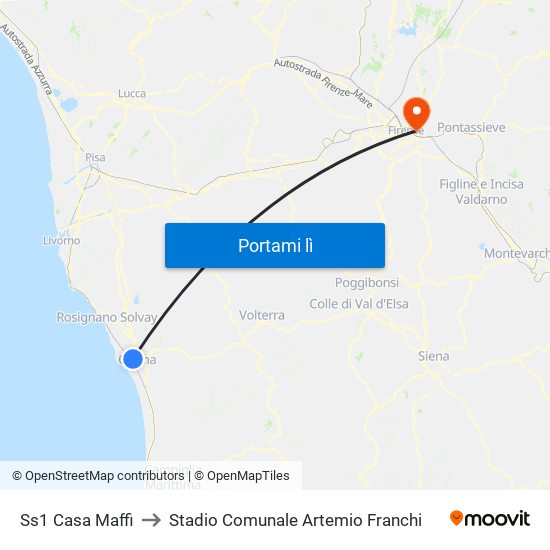 Ss1 Casa Maffi to Stadio Comunale Artemio Franchi map