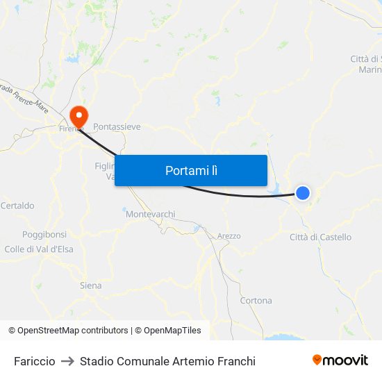 Fariccio to Stadio Comunale Artemio Franchi map