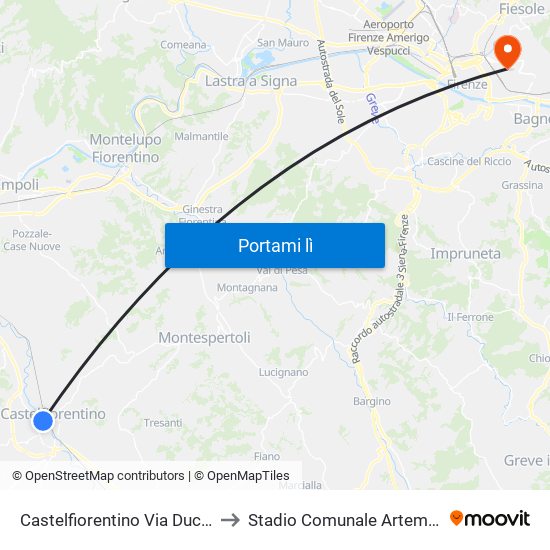 Castelfiorentino Via Duca D'Aosta to Stadio Comunale Artemio Franchi map