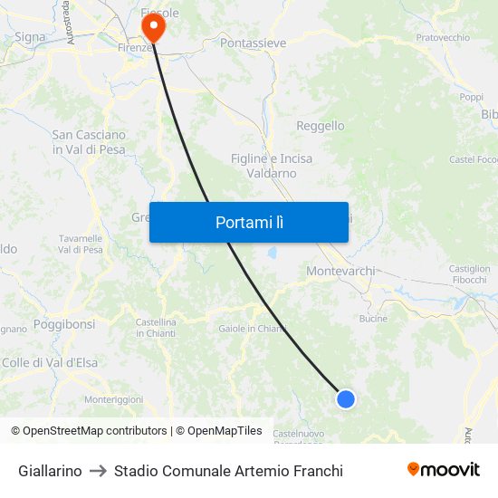 Giallarino to Stadio Comunale Artemio Franchi map