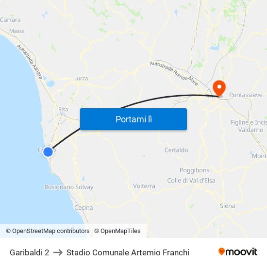 Garibaldi 2 to Stadio Comunale Artemio Franchi map