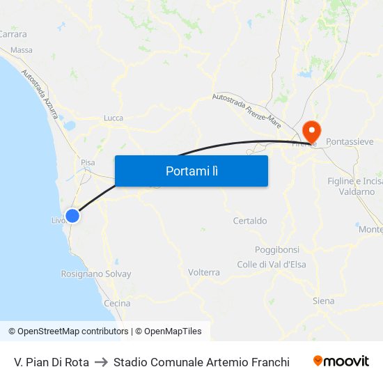 V. Pian Di Rota to Stadio Comunale Artemio Franchi map