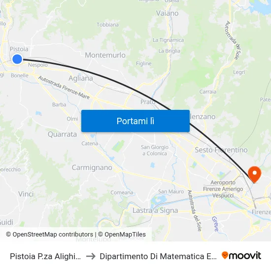 Pistoia P.za Alighieri [Stazione Fs] to Dipartimento Di Matematica E Informatica "Ulisse Dini" map