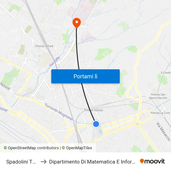 Spadolini T1 Strozzi to Dipartimento Di Matematica E Informatica "Ulisse Dini" map