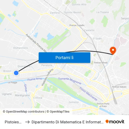 Pistoiese Sala to Dipartimento Di Matematica E Informatica "Ulisse Dini" map