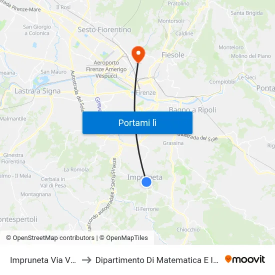 Impruneta Via Vittorio Veneto to Dipartimento Di Matematica E Informatica "Ulisse Dini" map