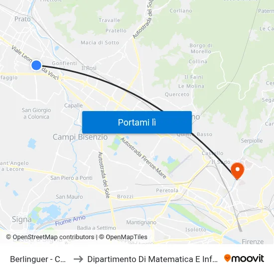 Berlinguer - Centro Pecci to Dipartimento Di Matematica E Informatica "Ulisse Dini" map