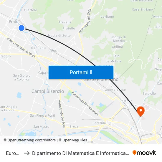 Europa 1 to Dipartimento Di Matematica E Informatica "Ulisse Dini" map