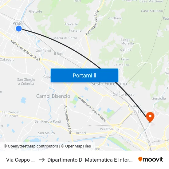 Via Ceppo Vecchio to Dipartimento Di Matematica E Informatica "Ulisse Dini" map