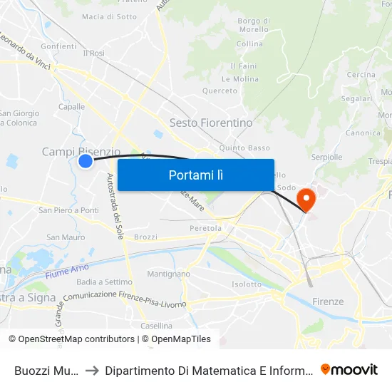 Buozzi Municipio to Dipartimento Di Matematica E Informatica "Ulisse Dini" map