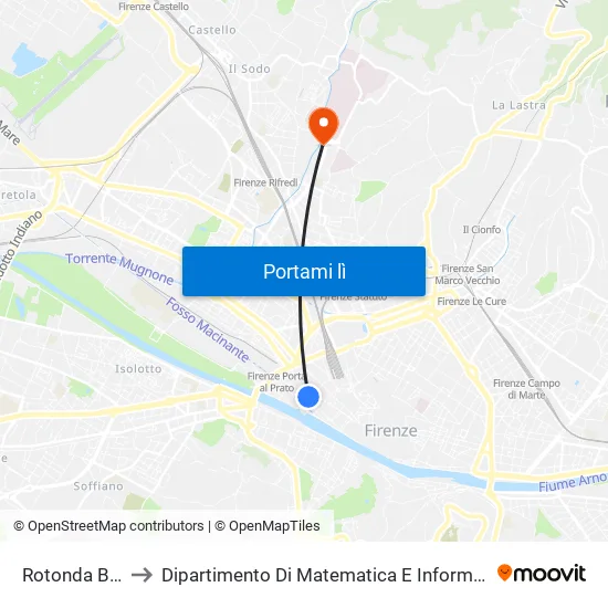 Rotonda Barbetti to Dipartimento Di Matematica E Informatica ""Ulisse Dini"" map