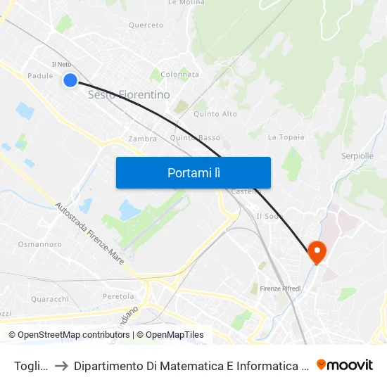 Togliatti to Dipartimento Di Matematica E Informatica ""Ulisse Dini"" map