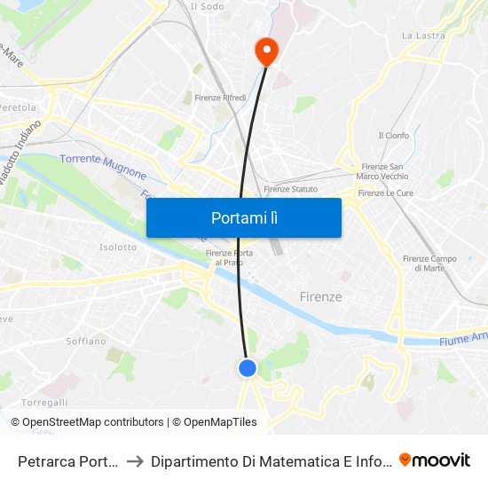 Petrarca Porta Romana to Dipartimento Di Matematica E Informatica ""Ulisse Dini"" map