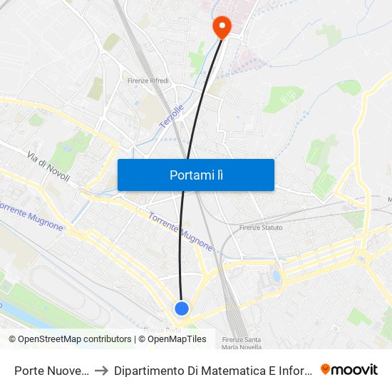 Porte Nuove Belfiore to Dipartimento Di Matematica E Informatica ""Ulisse Dini"" map