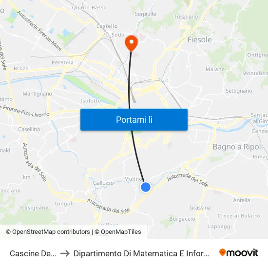 Cascine Del Riccio to Dipartimento Di Matematica E Informatica ""Ulisse Dini"" map