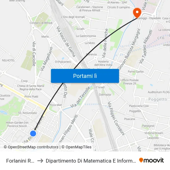 Forlanini Rastrelli to Dipartimento Di Matematica E Informatica "Ulisse Dini" map