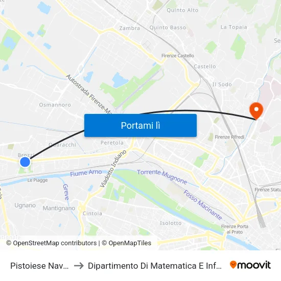Pistoiese Nave Di Brozzi to Dipartimento Di Matematica E Informatica ""Ulisse Dini"" map