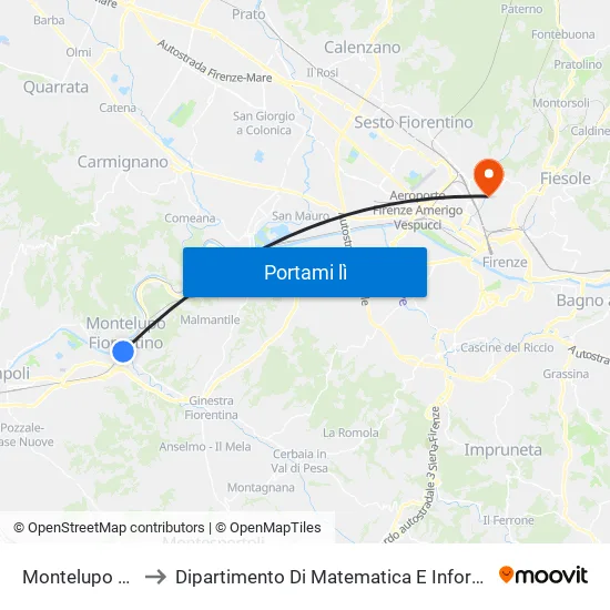 Montelupo Stazione to Dipartimento Di Matematica E Informatica ""Ulisse Dini"" map