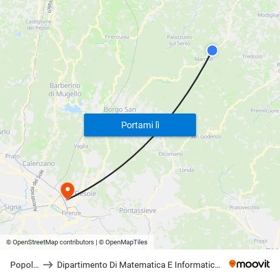 Popolano to Dipartimento Di Matematica E Informatica ""Ulisse Dini"" map