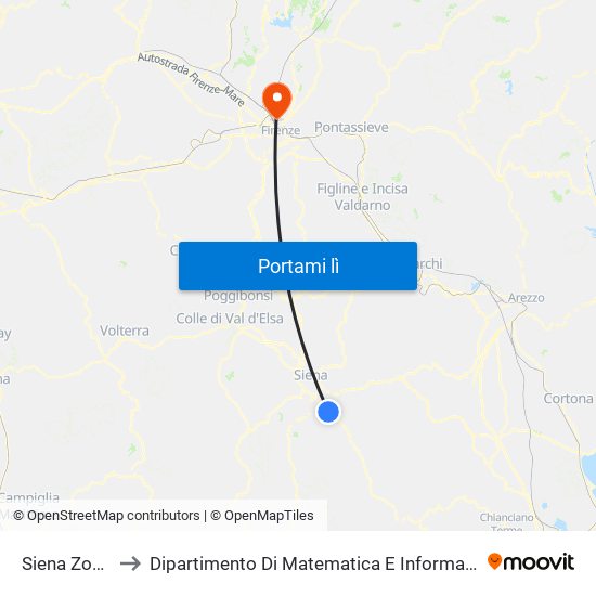 Siena Zona Ind. to Dipartimento Di Matematica E Informatica ""Ulisse Dini"" map