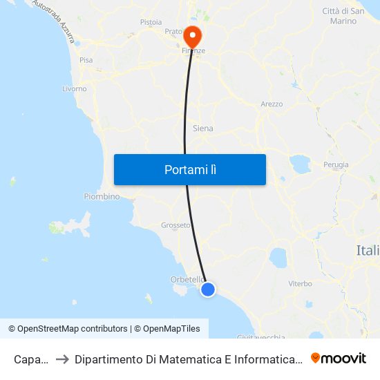 Capalbio to Dipartimento Di Matematica E Informatica ""Ulisse Dini"" map