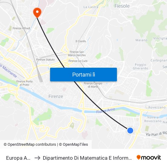 Europa Andorra to Dipartimento Di Matematica E Informatica ""Ulisse Dini"" map