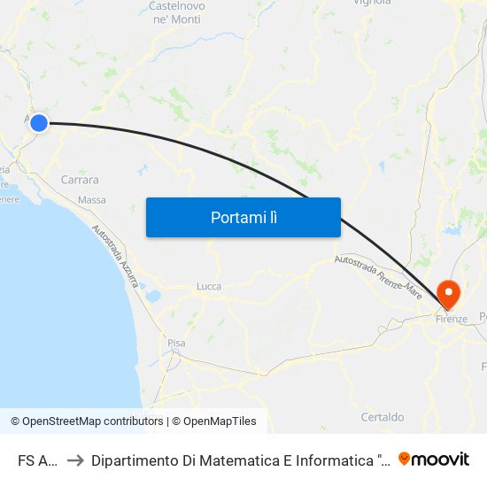 FS Aulla to Dipartimento Di Matematica E Informatica ""Ulisse Dini"" map